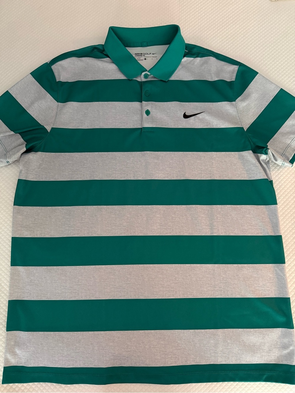 Nike Men’s Teal and Light Gray Striped Polo